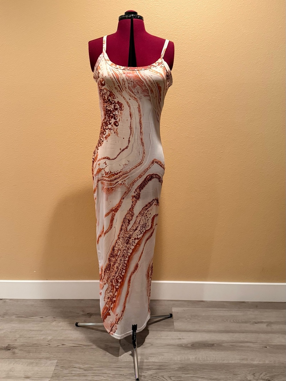 SHEIN White Maxi Slip Dress with Copper Marble Print